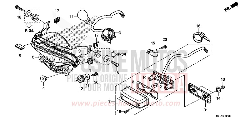 TAILLIGHT for CBR500R ABS ROSS WHITE (NH196) from 2014